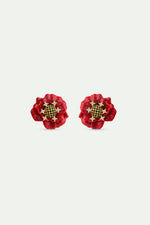 Red Poppy and Cubic Zirconia Clip-On Earrings
