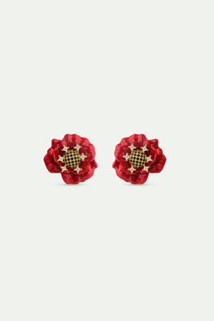 Red Poppy and Cubic Zirconia Clip-On Earrings