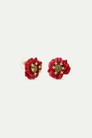 Red Poppy and Cubic Zirconia Post Earrings