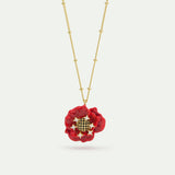 Red Poppy and Cubic Zirconia Pendant Necklace