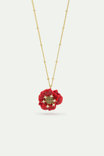 Red Poppy and Cubic Zirconia Pendant Necklace