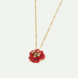 Red Poppy and Cubic Zirconia Pendant Necklace