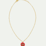Red Poppy and Cubic Zirconia Pendant Necklace