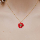 Red Poppy and Cubic Zirconia Pendant Necklace