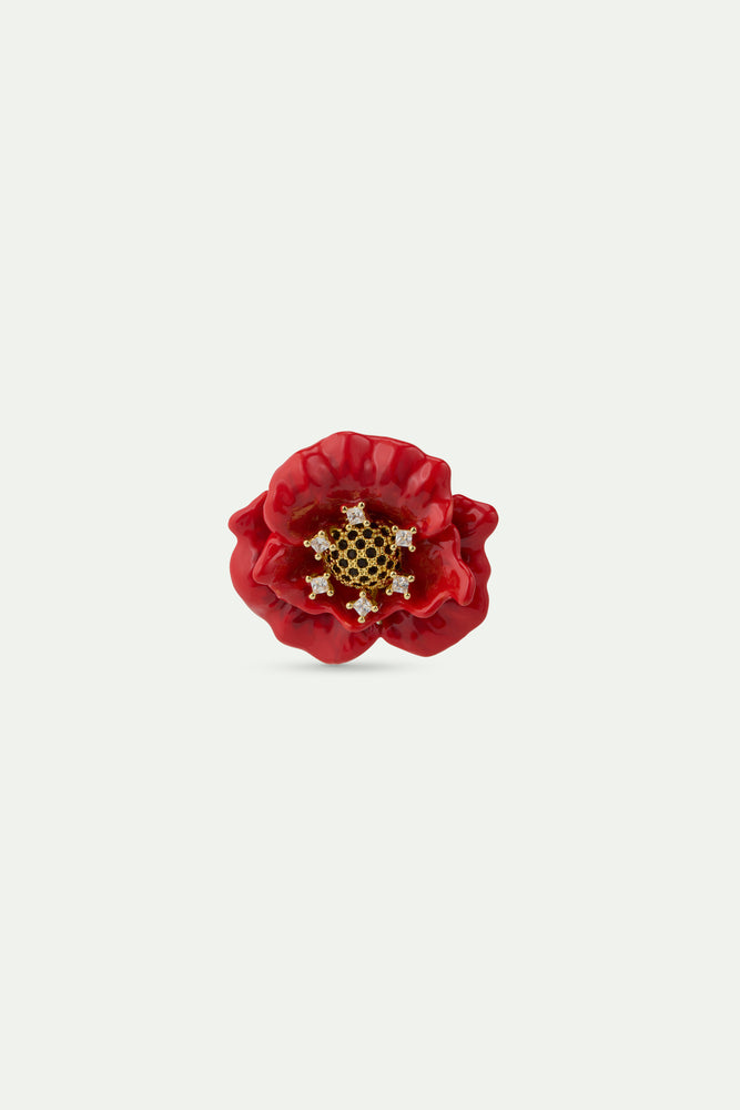 Red Poppy and Cubic Zirconia Brooch