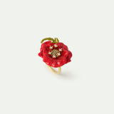 Red Poppy and Cubic Zirconia Ring