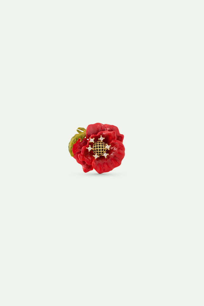 Red Poppy and Cubic Zirconia Ring