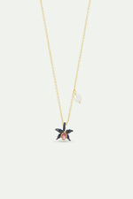 Fine Black Orchid Necklace with Pink Faceted Crystal and Cultured Pearl