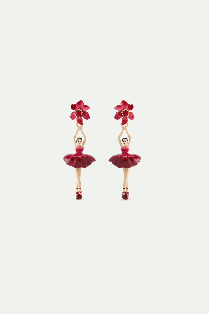 Ballerina and Pink Clematis Post Earrings