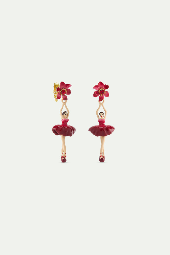 Ballerina and Pink Clematis Post Earrings