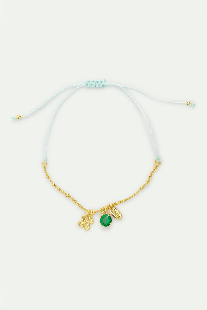 🎁 Mint Colored Silk Corded Gift Bracelet with Emerald Stone (100% off)