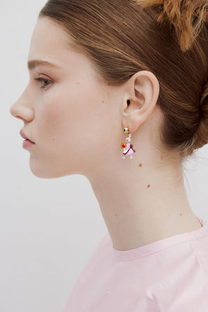 N2 Asymmetrical Dangle Post Earrings with Rabbit Hansel and Gretel