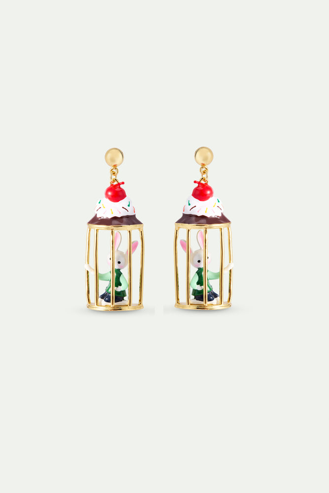 N2 Asymmetrical Dangle Clip-On Earrings with Rabbit Hansel and Sweet Treats