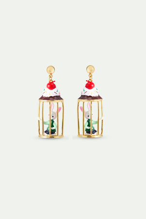 N2 Asymmetrical Dangle Clip-On Earrings with Rabbit Hansel and Sweet Treats
