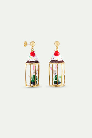 N2 Asymmetrical Dangle Post Earrings with Rabbit Hansel and Sweet Treats