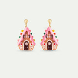 N2 Dangle Post Earrings with Hansel and Gretel Gingerbread House