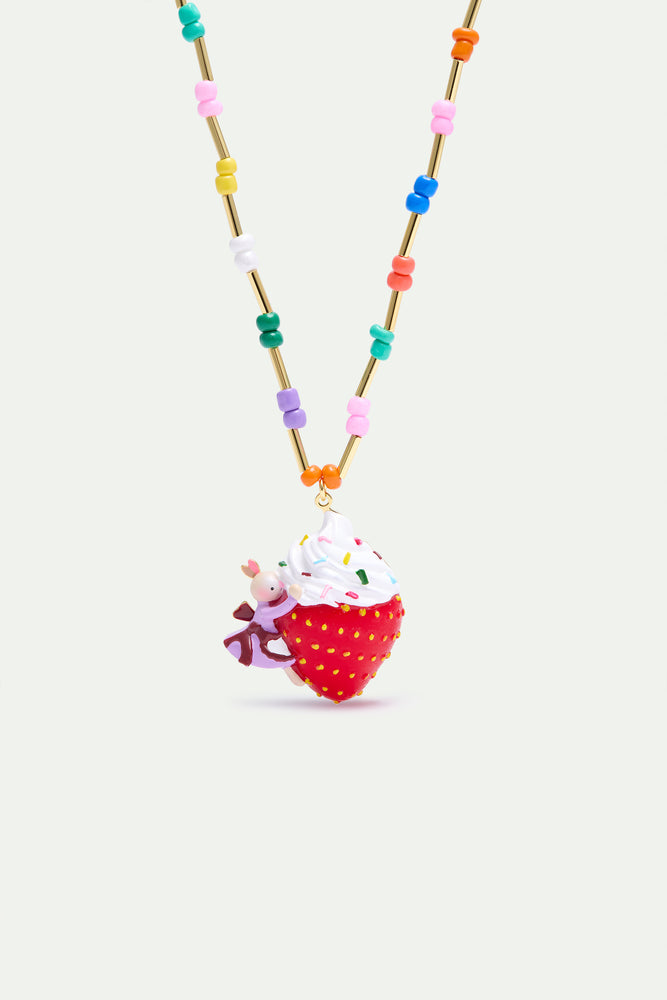 N2 Gretel Pendant Necklace with Strawberry and Cream and Colorful Beads