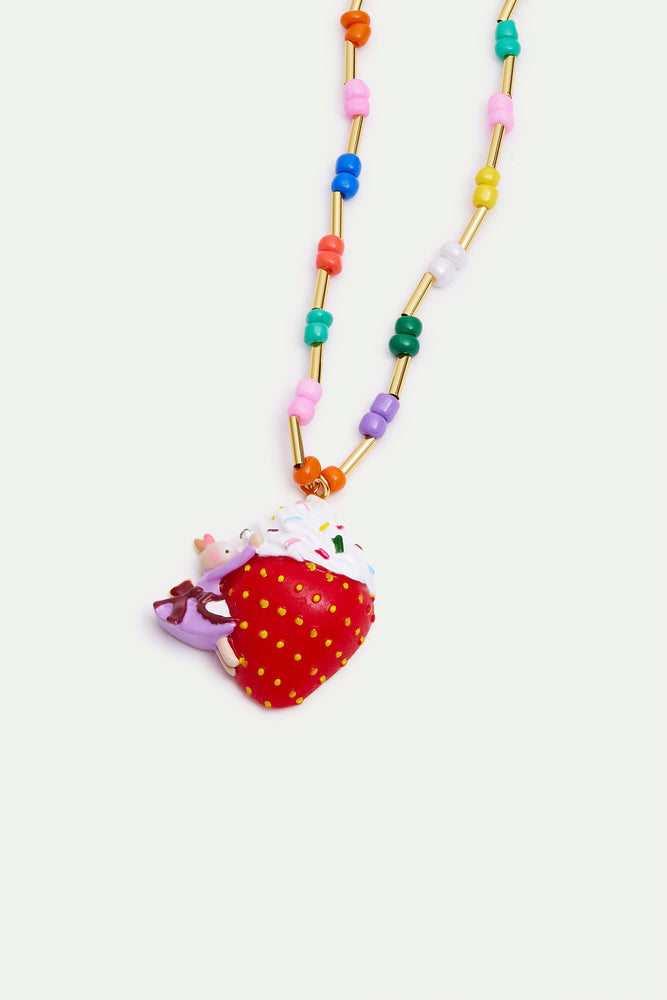 N2 Gretel Pendant Necklace with Strawberry and Cream and Colorful Beads