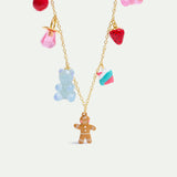 N2 Gingerbread Man, Marshmallow Bear, Lollipop and Strawberry Pendant Necklace