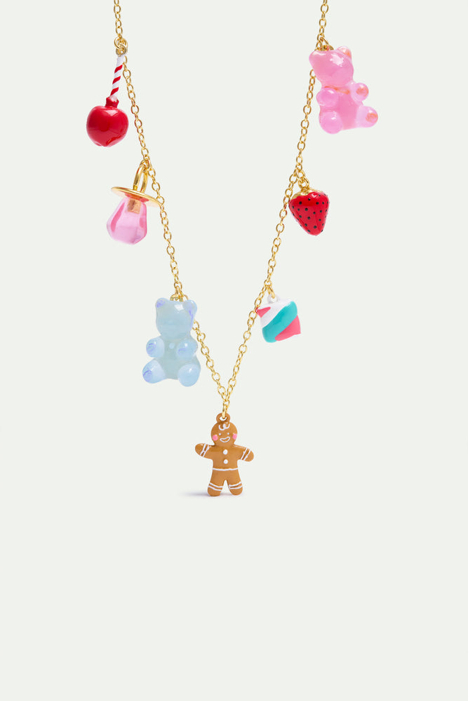 N2 Gingerbread Man, Marshmallow Bear, Lollipop and Strawberry Pendant Necklace