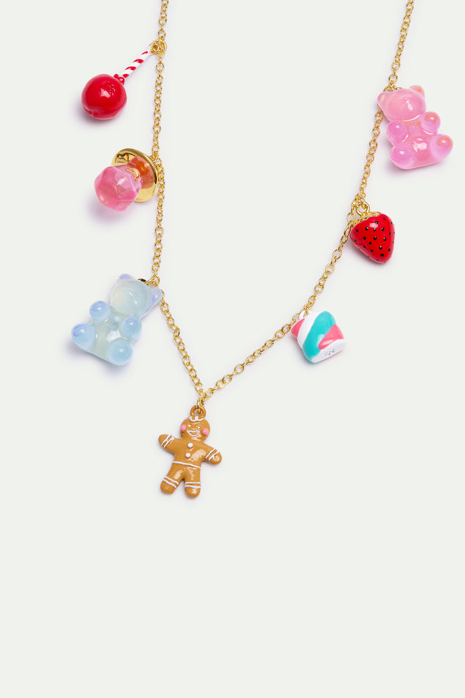 N2 Gingerbread Man, Marshmallow Bear, Lollipop and Strawberry Pendant Necklace