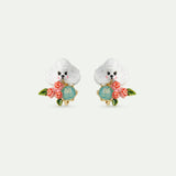 Les Néréides Loves Animals - Poodle, Pink Flowers and Blue Stone Clip-On Earrings