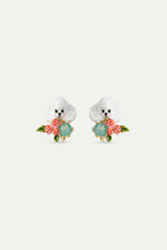 Les Néréides Loves Animals - Poodle, Pink Flowers and Blue Stone Clip-On Earrings