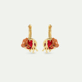 Les Néréides Loves Animals - Dachshund Sleeper Earrings with Eiffel Tower and Garnet Red Round Stone