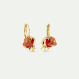 Les Néréides Loves Animals - Dachshund Sleeper Earrings with Eiffel Tower and Garnet Red Round Stone