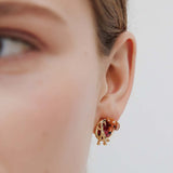 Les Néréides Loves Animals - Dachshund Post Earrings with Eiffel Tower and Garnet Red Stone