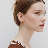 Les Néréides Loves Animals - Dachshund Sleeper Earrings with Eiffel Tower and Garnet Red Round Stone