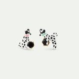 Les Néréides Loves Animals - Asymmetrical Post Earrings with Dalmatian and Black Round Faceted Stone