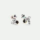 Les Néréides Loves Animals - Asymmetrical Post Earrings with Dalmatian and Black Round Faceted Stone