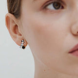 Les Néréides Loves Animals - Asymmetrical Post Earrings with Dalmatian and Black Round Faceted Stone