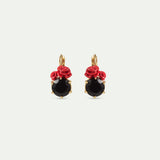 Les Néréides Loves Animals - Black Faceted Stone and Red Rose Sleeper Earrings