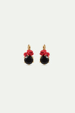 Les Néréides Loves Animals - Black Faceted Stone and Red Rose Sleeper Earrings