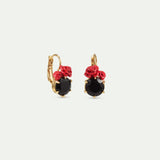 Les Néréides Loves Animals - Black Faceted Stone and Red Rose Sleeper Earrings