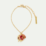 Les Néréides Loves Animals - Dachshund Fine Bracelet with Eiffel Tower and Garnet Red Stone