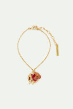 Les Néréides Loves Animals - Dachshund Fine Bracelet with Eiffel Tower and Garnet Red Stone