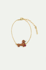 Les Néréides Loves Animals - Dachshund , Daisy and Red Crystal Fine Bracelet