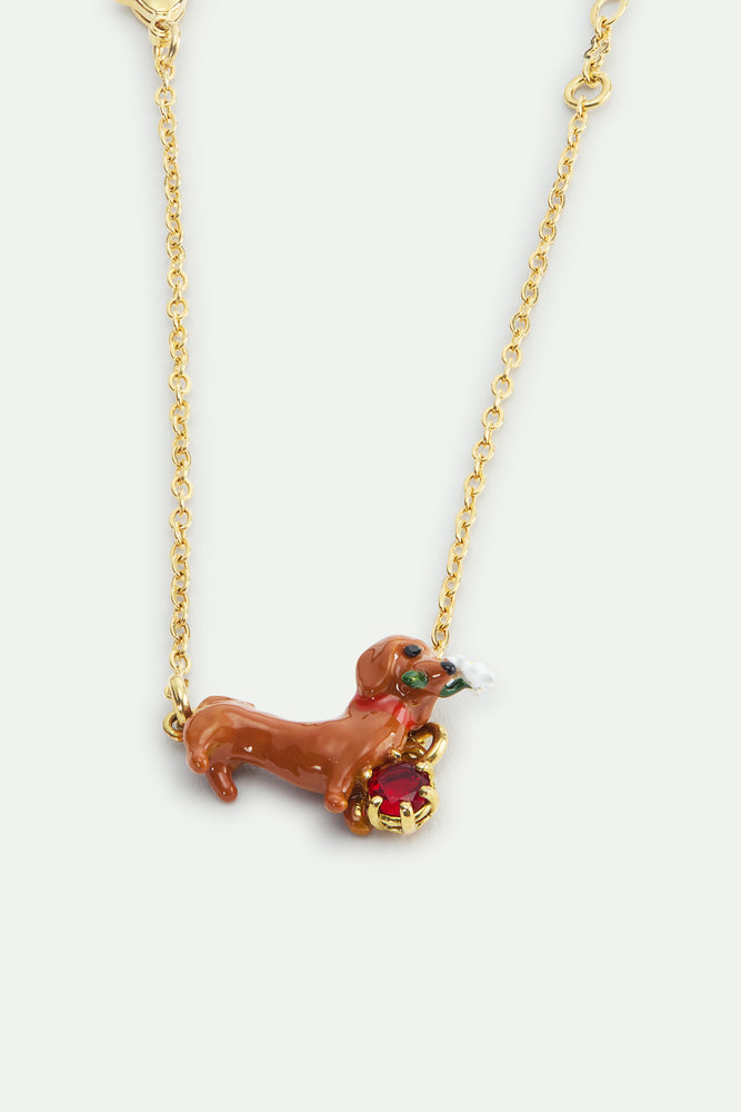 Les Néréides Loves Animals - Dachshund , Daisy and Red Crystal Fine Bracelet