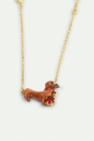 Les Néréides Loves Animals - Dachshund , Daisy and Red Crystal Fine Bracelet