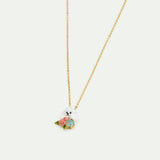 Les Néréides Loves Animals - Poodle Pendant Necklace with Pink Roses and a Blue Stone