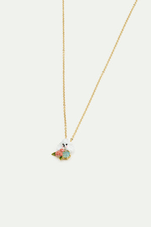 Les Néréides Loves Animals - Poodle Pendant Necklace with Pink Roses and a Blue Stone