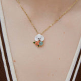 Les Néréides Loves Animals - Poodle Pendant Necklace with Pink Roses and a Blue Stone