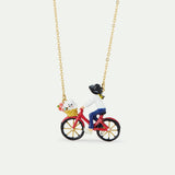 Les Néréides Loves Animals - Bicycle, Poodle and Bunch of Flowers Statement Necklace