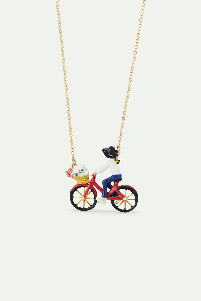 Les Néréides Loves Animals - Bicycle, Poodle and Bunch of Flowers Statement Necklace