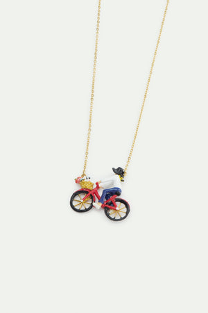 Les Néréides Loves Animals - Bicycle, Poodle and Bunch of Flowers Statement Necklace