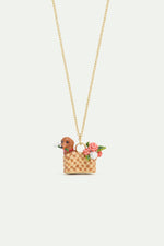 Les Néréides Loves Animals - Basket, Dachshund and Flower Pendant Necklace