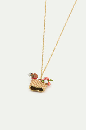Les Néréides Loves Animals - Basket, Dachshund and Flower Pendant Necklace